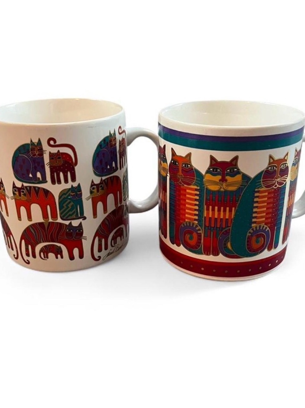 Laurel Burch Colorful Cat Mug Ceramic Coffee Cup Vintage Collectible 80s 90s Art